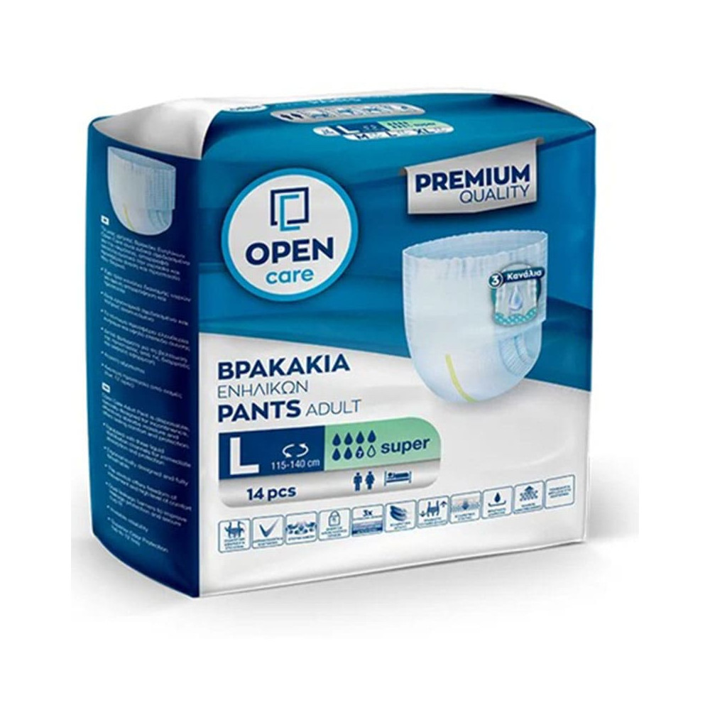 Πάνες βρακάκι ακράτειας ενηλίκων Πάνες βρακάκια ακράτειας για ενήλικες Open Care| Large 14τμχ στη Θεσσαλονικη