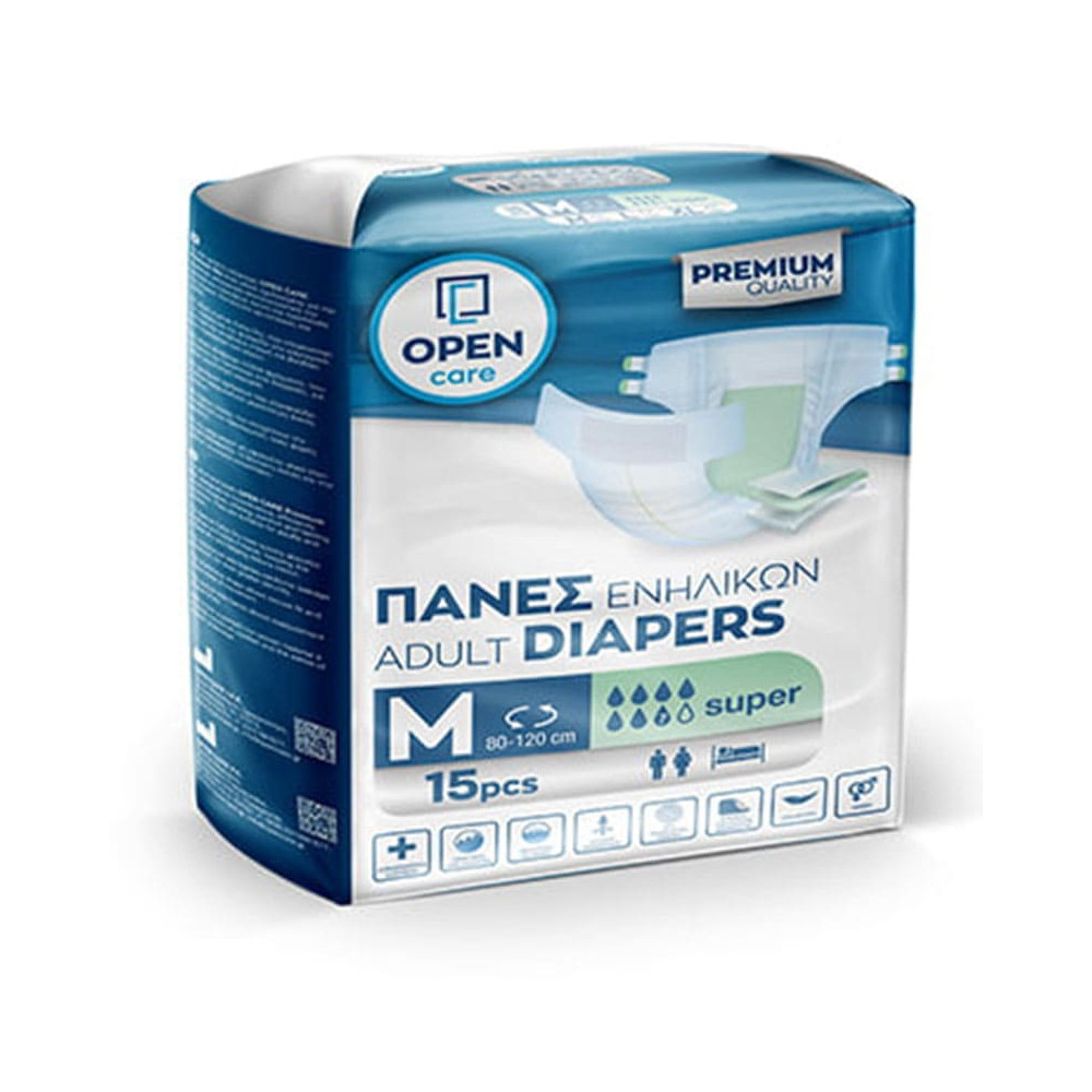 Πάνες ακράτειας με αυτοκόλλητο Πάνες ακράτειας ενηλίκων Open Care Premium No2 Medium 15τμχ. στη Θεσσαλονικη