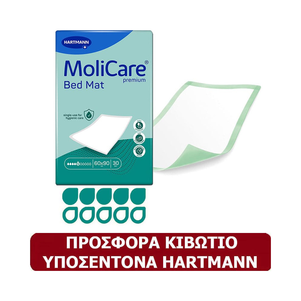 Υποσέντονα αδιάβροχα προσφορές Κιβώτιο υποσέντονα Hartmann MoliCare Bed Mat 5 σταγόνων 4×30 τμχ στη Θεσσαλονικη