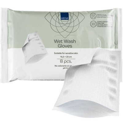 Υγρά γάντια καθαρισμού σώματος για ασθενείς Abena | 8 τμχ