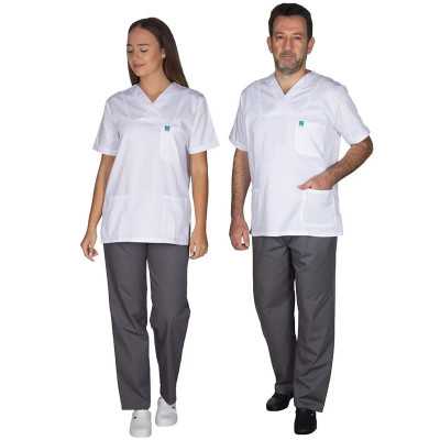 Στολές Ιατρών / Νοσηλευτών Unisex Σετ νοσοκομειακή στολή Alezi Unisex | Γκρι - Λευκό στη Θεσσαλονικη